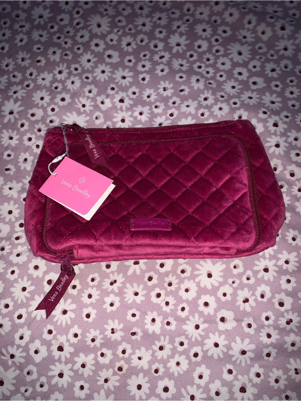 Vera Bradley Velvet Quilted Cosmetic Pouch in Deep Plum